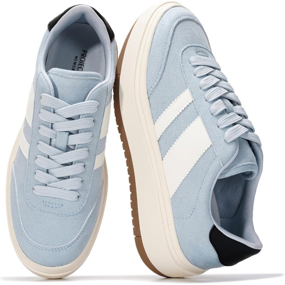 Women's Sky Blue Lightweight Memory Foam Non-slip Insole Fashion Sneakers - Picture 1 of 4